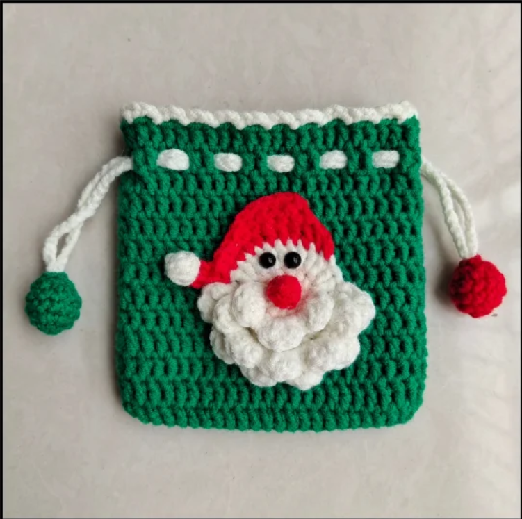 Christmas Headphone Change Drawstring Bag Crochet Pattern (free crochet pattern)