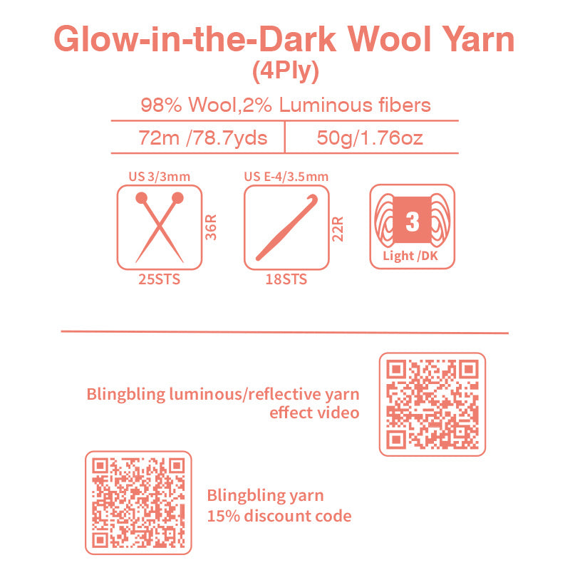 Premium  Dark Orange Glow-in-the-Dark Wool Yarn