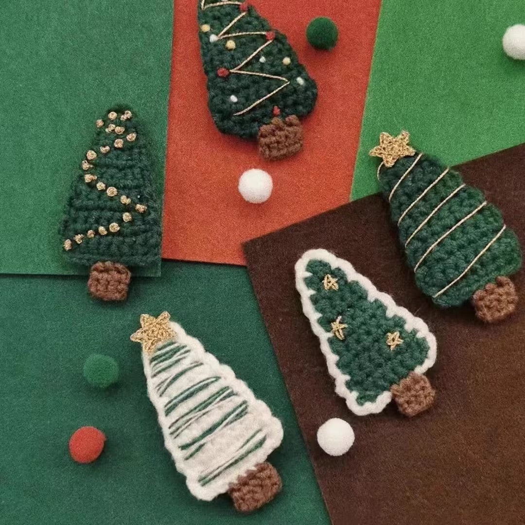 Free Christmas Tree Shaped Hair Clips Beginner Crochet Patterns