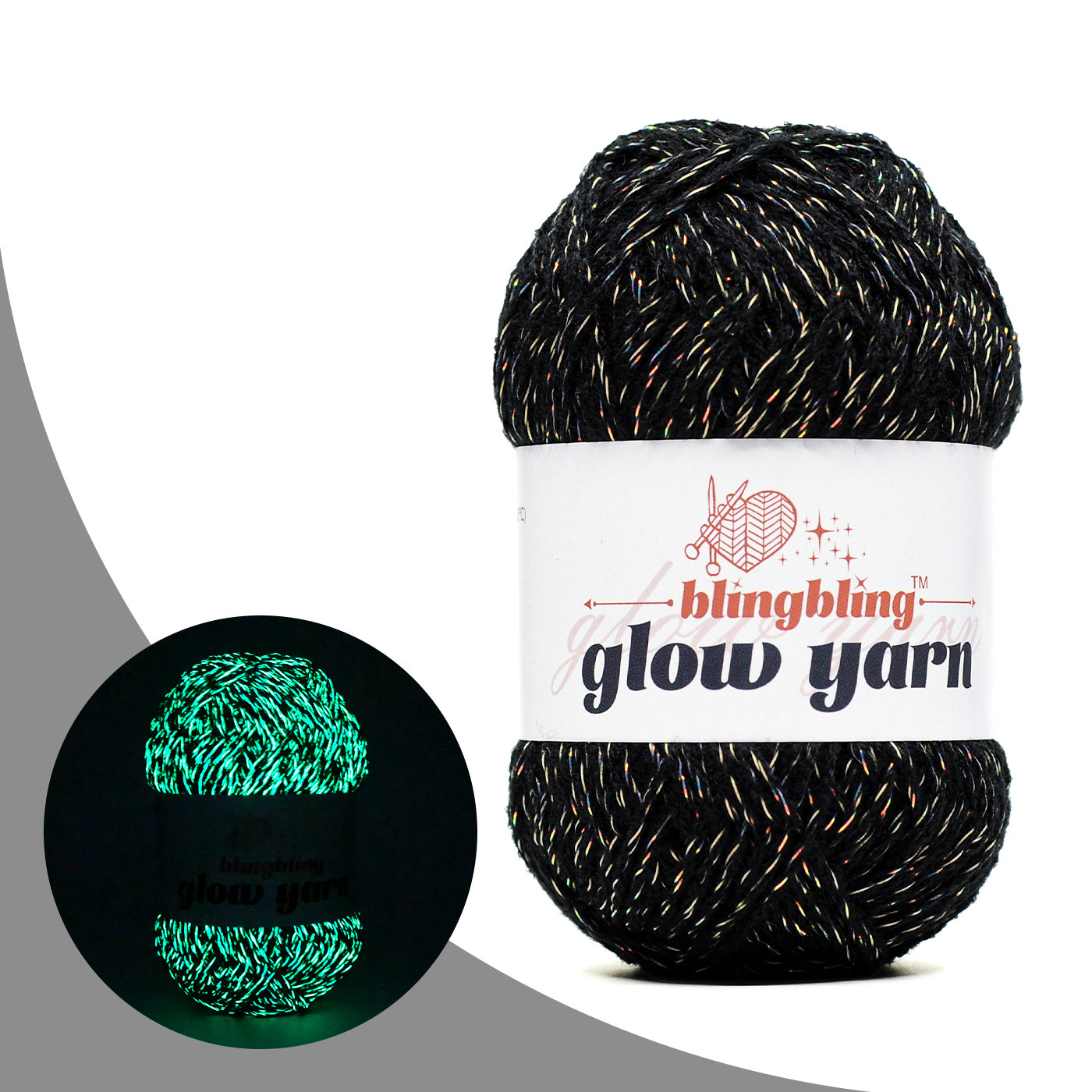 Premium Black Glow-in-the-Dark Acrylic Yarn with Metallic Shine and Multicolor Twist