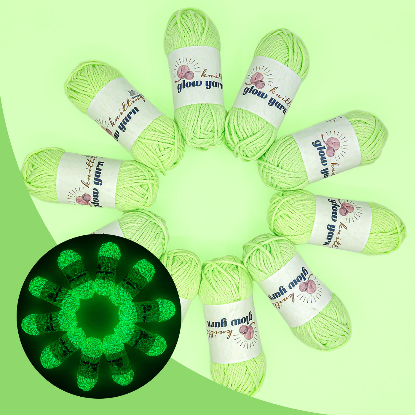 High Brightness Polyester Glow-in-the-Dark Yarn（10 color package)