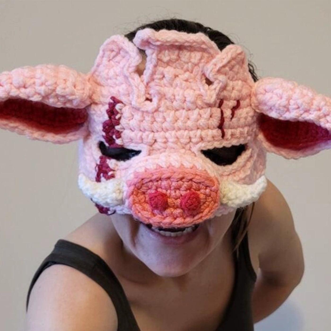 Handcrafted Glow Yarn Crochet Pig Head Mask - BlingBlingYarn